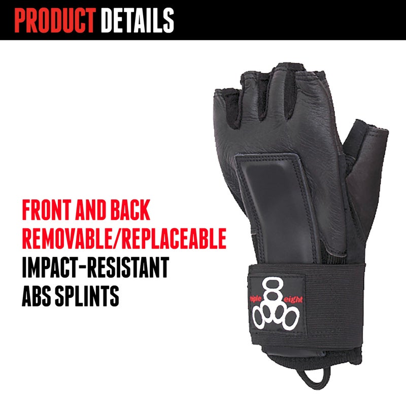 Triple Eight Hired Hands Skateboarding Wrist Guard Gloves, Large, Black (604352 80003) - Image 3